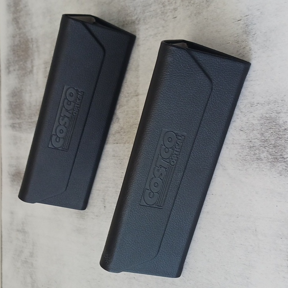 2 pc Costco Black Faux Leather Foldable Triangle Eyeglass Cases Only